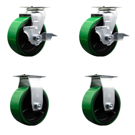 Service Caster Tool Box Caster Wheel Set 5'' Green Poly on Cast Iron Swivel Casters, 4PK TOOL-SCC-20S520-PUB-GB-TLB-2-R-2